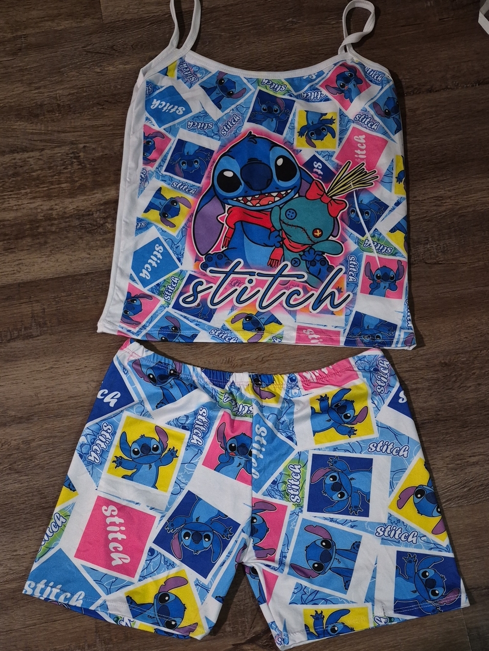 Lilo & Stitch Pajama Tank and Shorts Set - Blue Pink Yellow Print